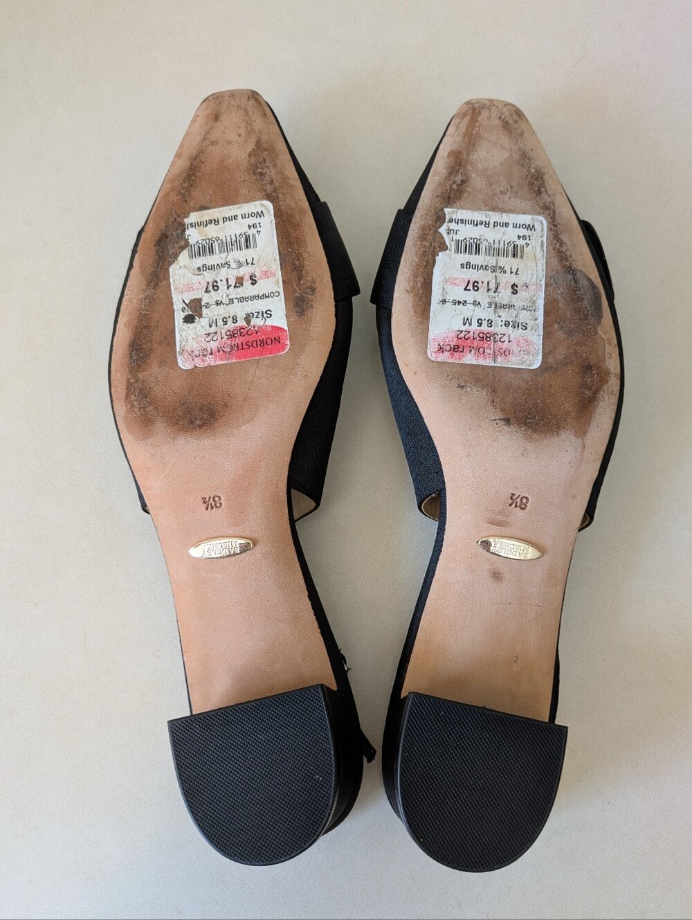 Badgley Mischka Crystal Slingback Low Heels Black Satin Block Heel Point Toe 8.5 - Picture 9 of 17